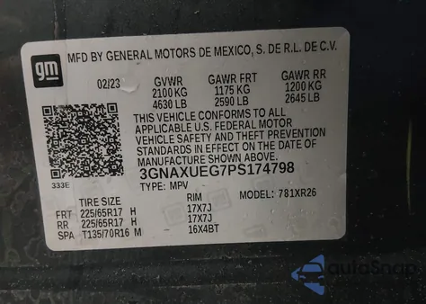 2023 Chevrolet Equinox Awd Lt from USA, damaged, VIN 3GNAXUEG7PS174798